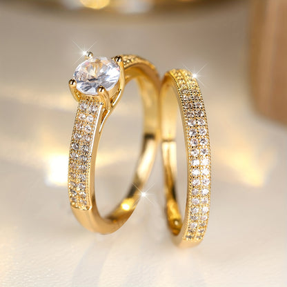 Elegant Bridal Ring Set with Cubic Zirconia-Bohemian Engagement & Wedding Bands, Ladies Copper Synthetic Gemstones