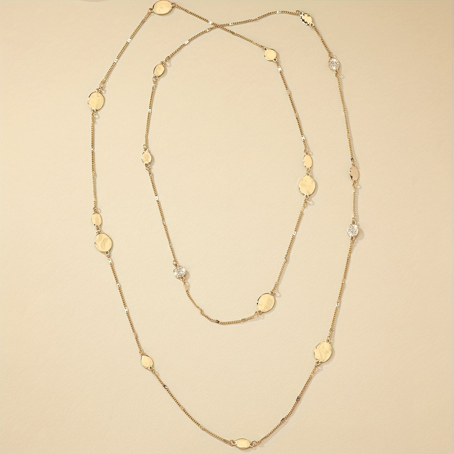 Retro simple metal style long necklace sweater chain, can be worn alone or stacked