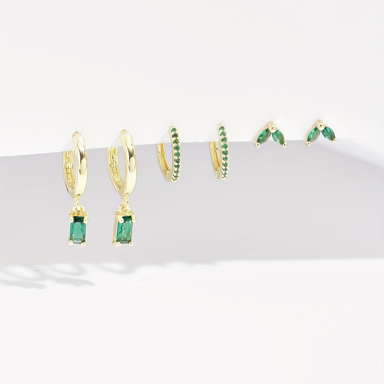 6 pieces retro elegant green synthetic diamond stud earrings set, geometric pendant stud earrings, copper material, daily and music festival wear, Valentine's Day gift, suitable for all seasons