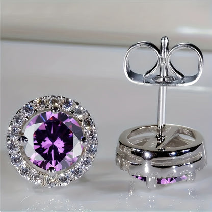 Women's Luxury White Zirconia Earrings Exquisite Silver Round Earrings Vintage Men's Wedding Earrings