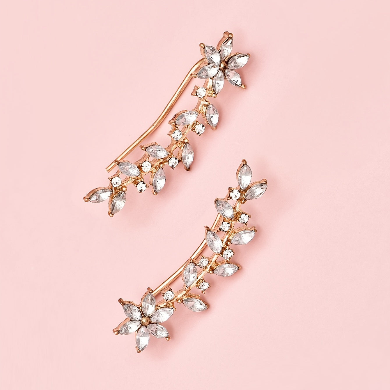 1 Pair of Bohemian Crystal Leaf Earrings - Rose Pendant and Earring Design, Women's Gold Zinc Alloy Fashion Jewelry, Perfect for Casual Clothing or Gifts, Women's Gifts | Clip-on Earrings | Crystal Decoration, Novel Earrings
