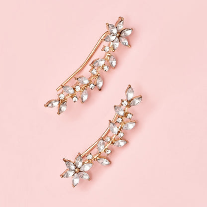 1 Pair of Bohemian Crystal Leaf Earrings - Rose Pendant and Earring Design, Women's Gold Zinc Alloy Fashion Jewelry, Perfect for Casual Clothing or Gifts, Women's Gifts | Clip-on Earrings | Crystal Decoration, Novel Earrings