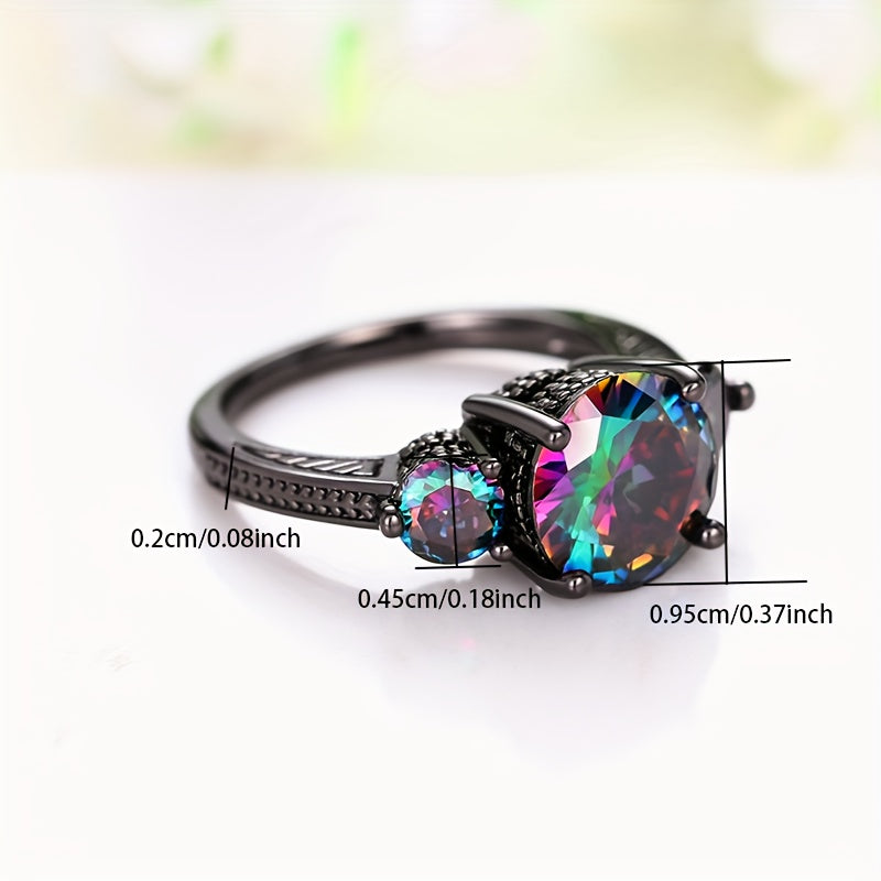 The stylish ring set with sparkling gemstones reflects the colorful lights, symbolizing mystery and beauty as the perfect anniversary/birthday gift for your loved one