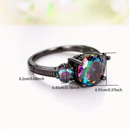 The stylish ring set with sparkling gemstones reflects the colorful lights, symbolizing mystery and beauty as the perfect anniversary/birthday gift for your loved one