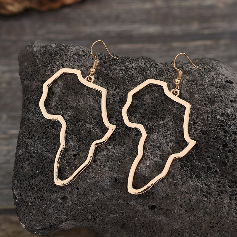 Africa map design pendant earrings, silver-plated alloy, retro minimalist style, women's gifts