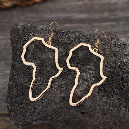 Africa map design pendant earrings, silver-plated alloy, retro minimalist style, women's gifts