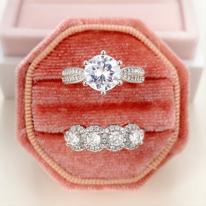 Bridal engagement wedding ring 2 pieces/set, silver and white zircon ring, women's proposal gift jewelry.