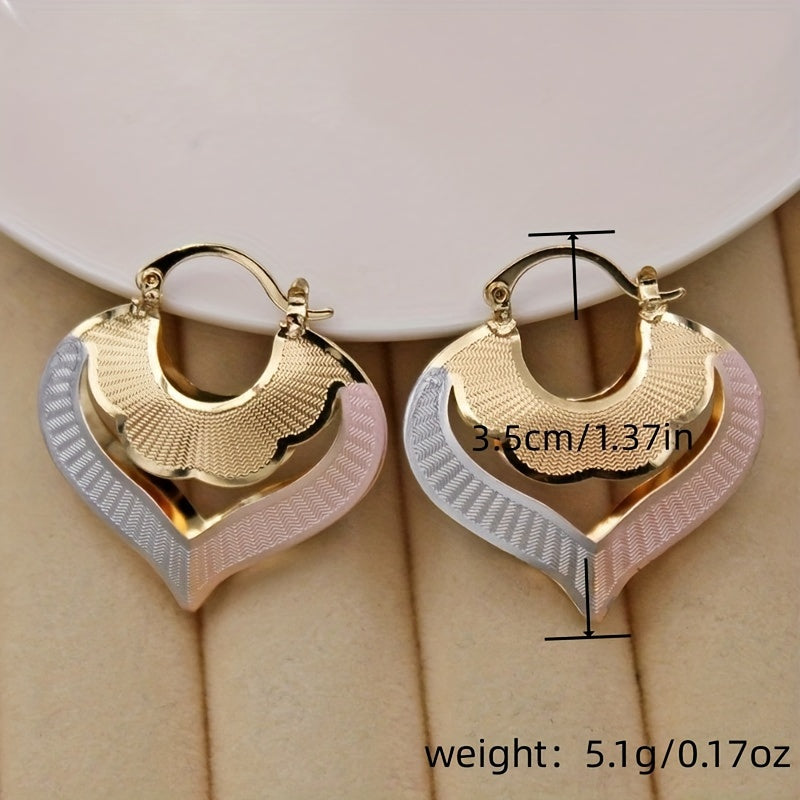 Vintage bohemian heart-shaped ring earrings, 14K gold-plated copper, perfect for women's luxury jewelry, perfect as a wedding anniversary gift