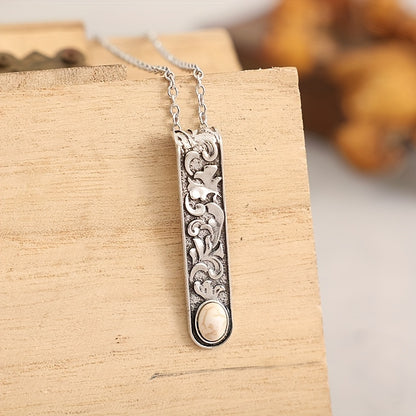 Ladies Quaint Strip Carved Turquoise Pendant Necklace