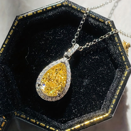 Elegant and luxurious yellow synthetic gemstone teardrop pendant necklace - perfect for engagements, weddings, anniversaries and everyday glamour