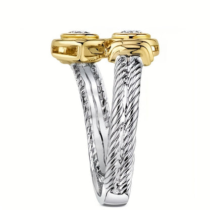 Exquisite Ladies Two-Tone Zirconia Ring Anniversary Gift Engagement Bride Wedding Ring Jewelry