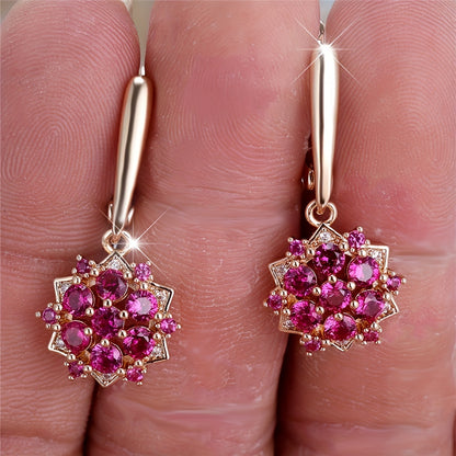 Ladies Elegant Vintage Sunflower Pendant Earrings - Luxury Copper with Cubic Zirconia for Weddings and Parties