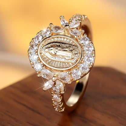 Elegant Virgin Mary Ring with Sparkling Cubic Zirconia - Vintage Fashion Ladies Jewelry for Weddings and Gifts