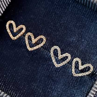 exquisite and small hollow love stud earrings, copper jewelry, inlaid with miniature Zirconia, elegant casual style, Women's dating gift