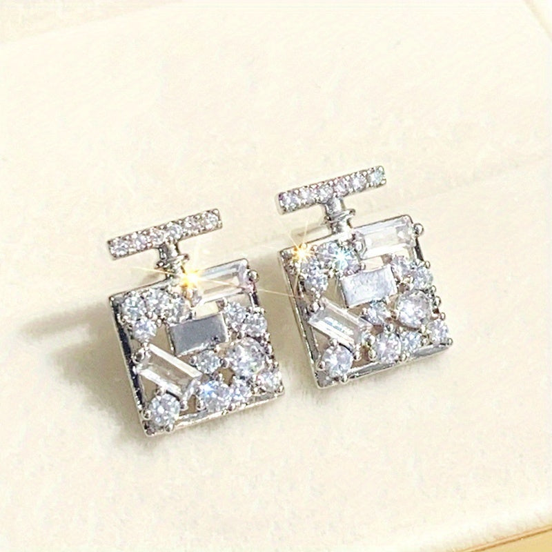 Ladies Daily Party Lover Gift Jewelry Unique Square Zircon Design Stud Earrings