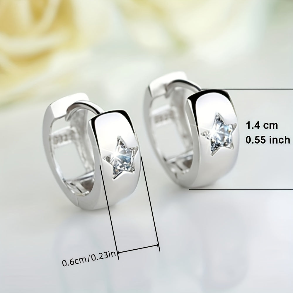 925 silver plated ring earrings, Zirconia star pattern earrings, wedding accessories, simple style, Women's jewelry.