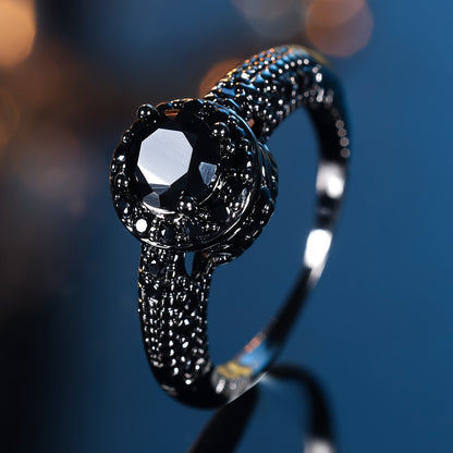 Vintage Black Round Cubic Zirconia Engagement Ring - Wedding & Party Antique Jewelry, Perfect Valentine's Day Gifts