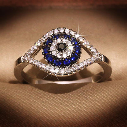 Cute Women's Crystal Sapphire Ring Pendant Wedding Ring Female Punk Zirconia Wicked Eye Engagement Ring
