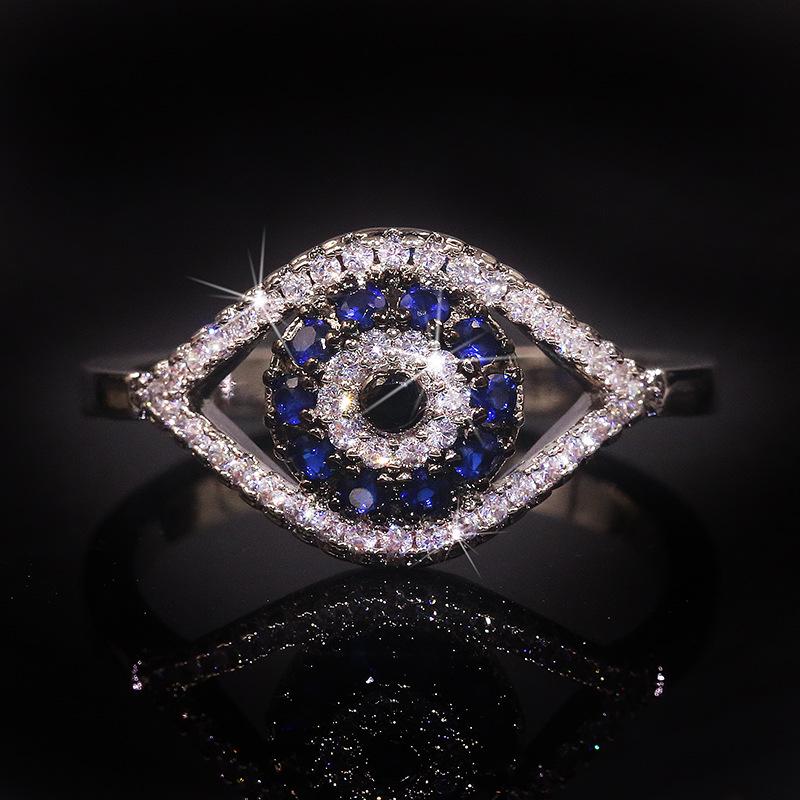 Cute Women's Crystal Sapphire Ring Pendant Wedding Ring Female Punk Zirconia Wicked Eye Engagement Ring