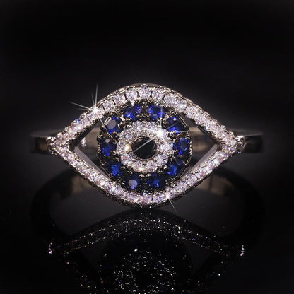 Cute Women's Crystal Sapphire Ring Pendant Wedding Ring Female Punk Zirconia Wicked Eye Engagement Ring