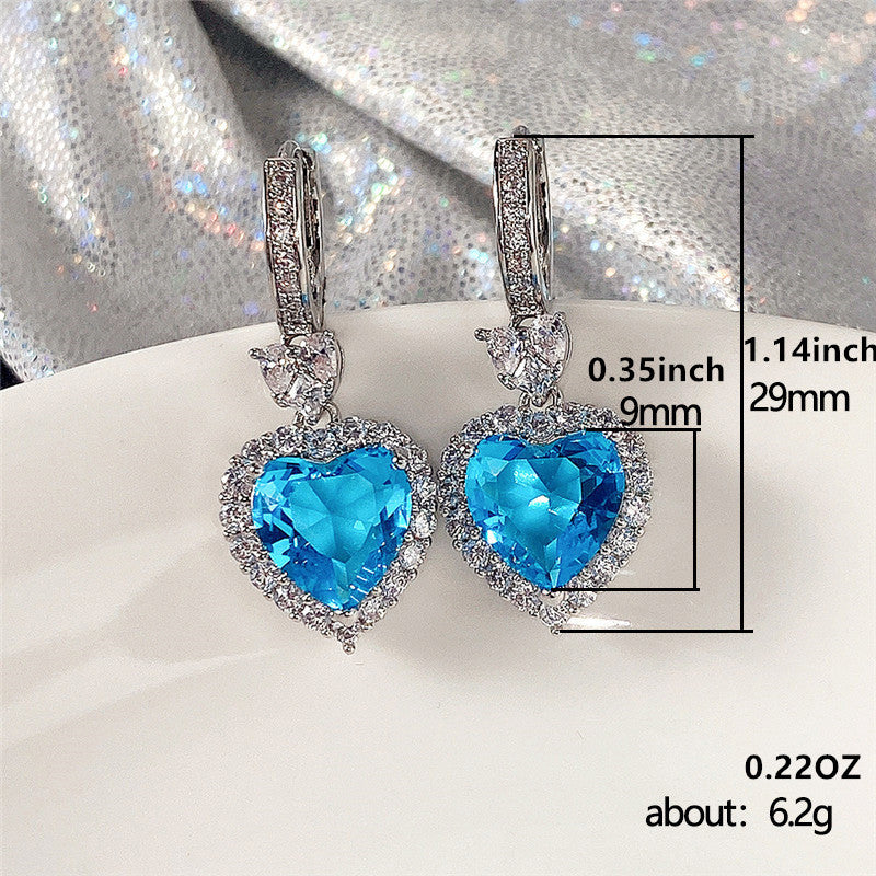 Aqua Blue Red Stone Heart Wedding Earrings Ladies Eternal Love Earrings Engagement Accessories Fashion Jewelry