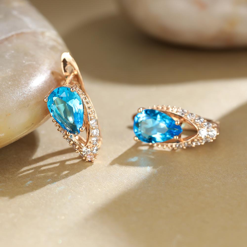 Geometric teardrop Zirconia earrings cut aqua green gemstone earrings fashion Women's earrings