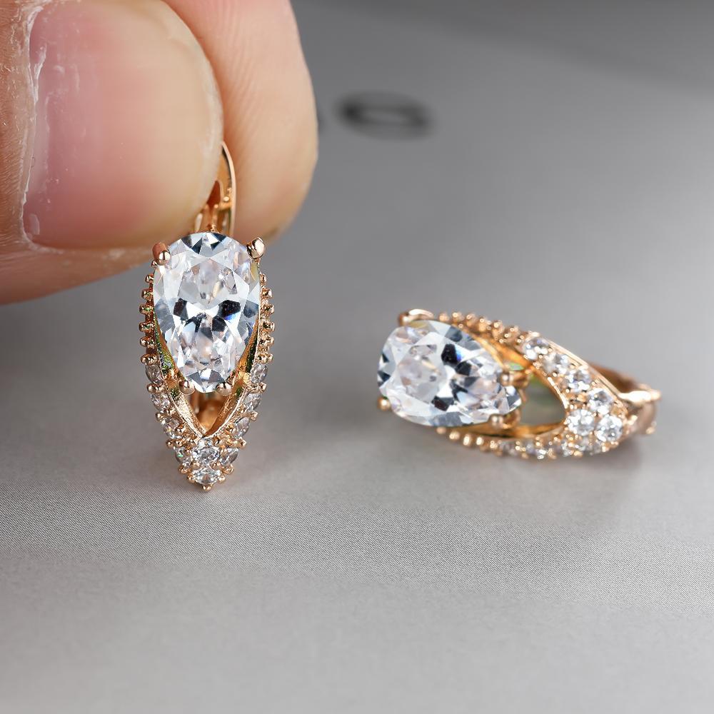 Geometric teardrop Zirconia earrings cut aqua green gemstone earrings fashion Women's earrings