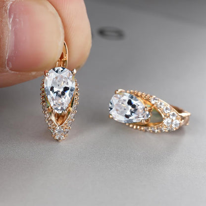 Geometric teardrop Zirconia earrings cut aqua green gemstone earrings fashion Women's earrings