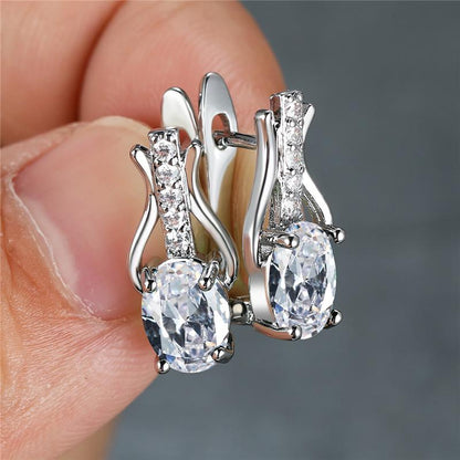 Birthstone Clip Earrings Oval Cut Green Red White Black Gemstone Pendant Earrings Ladies Wedding Jewelry