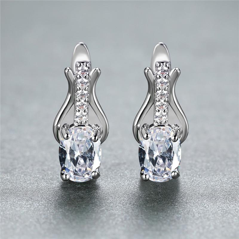 Birthstone Clip Earrings Oval Cut Green Red White Black Gemstone Pendant Earrings Ladies Wedding Jewelry