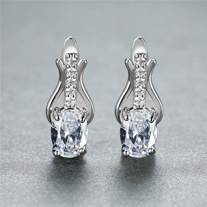 Birthstone Clip Earrings Oval Cut Green Red White Black Gemstone Pendant Earrings Ladies Wedding Jewelry