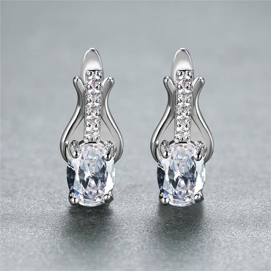 Birthstone Clip Earrings Oval Cut Green Red White Black Gemstone Pendant Earrings Ladies Wedding Jewelry