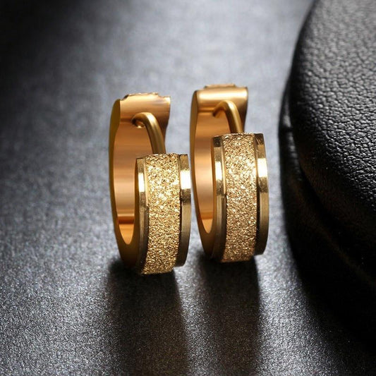 316L Stainless Steel Fashion Ladies Matte Gold Ring Earrings for Parties and Gifts