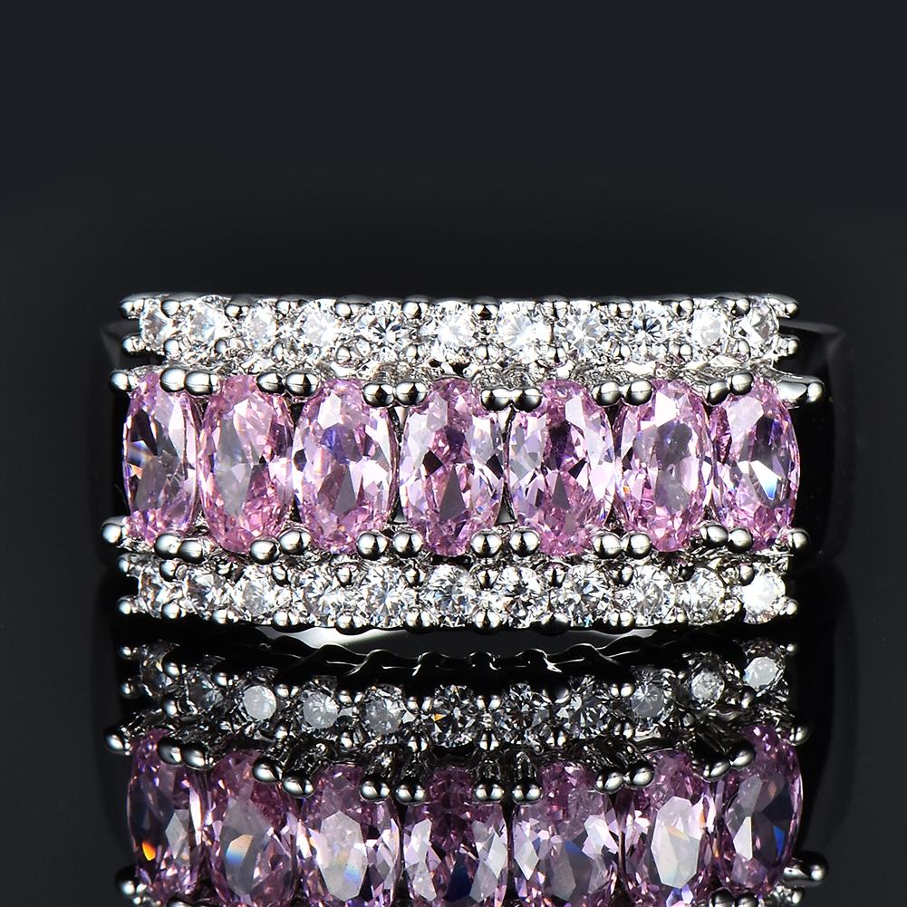 Fashion Horseshoe Cut Pink Ring Ladies Wedding Silver Jewelry Gift Size 6-12