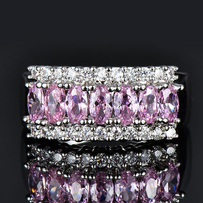 Fashion Horseshoe Cut Pink Ring Ladies Wedding Silver Jewelry Gift Size 6-12