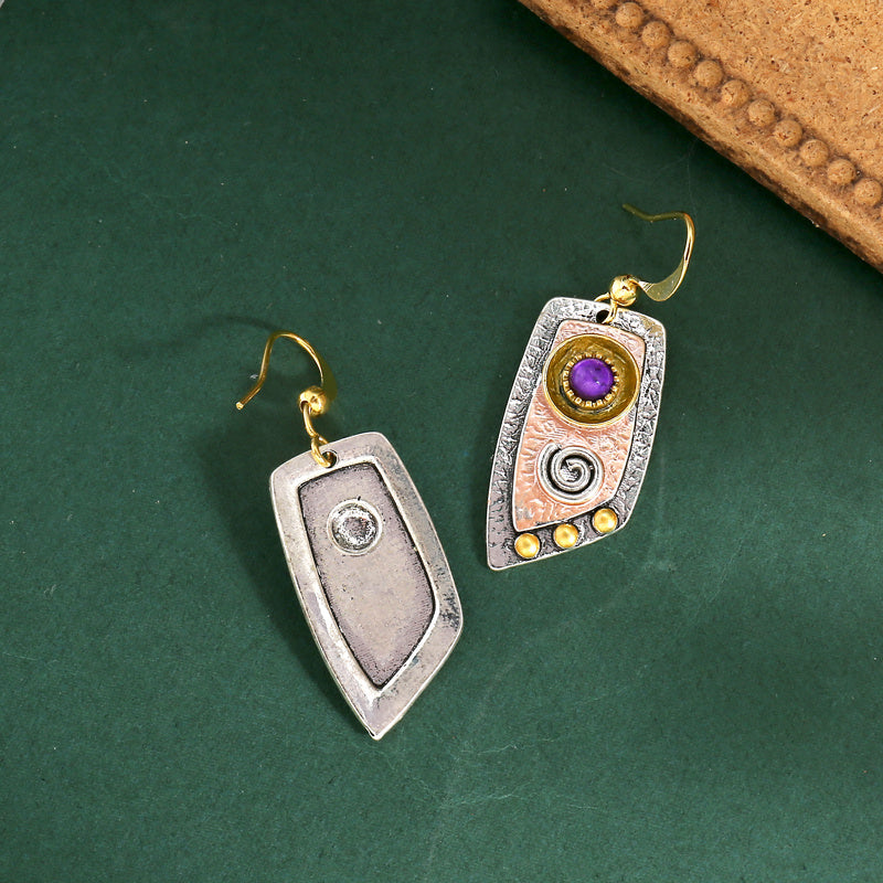 Antique hanging earrings, bohemian style, simple irregular shapes, metal engraved patterns, pendant earrings, cartilage pierced jewelry, women's gifts