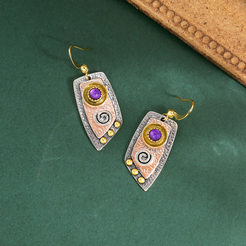 Antique hanging earrings, bohemian style, simple irregular shapes, metal engraved patterns, pendant earrings, cartilage pierced jewelry, women's gifts