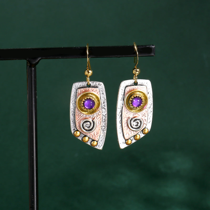 Antique hanging earrings, bohemian style, simple irregular shapes, metal engraved patterns, pendant earrings, cartilage pierced jewelry, women's gifts