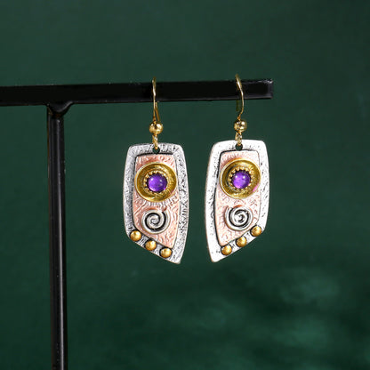 Antique hanging earrings, bohemian style, simple irregular shapes, metal engraved patterns, pendant earrings, cartilage pierced jewelry, women's gifts