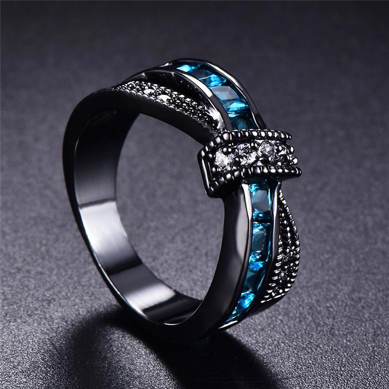 Blue zirconia Cross Wedding Ring 18K Gold Plated Jewelry Gift For Women Bride