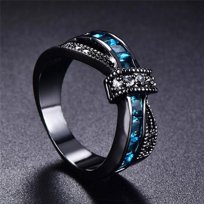 Blue zirconia Cross Wedding Ring 18K Gold Plated Jewelry Gift For Women Bride
