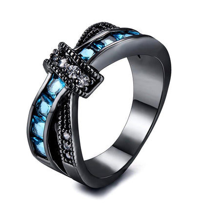 Blue zirconia Cross Wedding Ring 18K Gold Plated Jewelry Gift For Women Bride