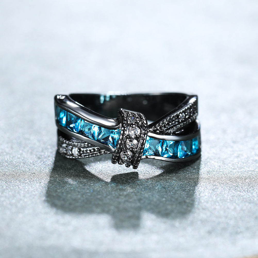 Blue zirconia Cross Wedding Ring 18K Gold Plated Jewelry Gift For Women Bride