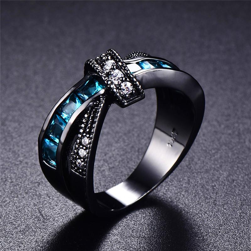 Blue zirconia Cross Wedding Ring 18K Gold Plated Jewelry Gift For Women Bride