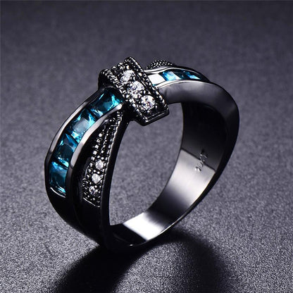 Blue zirconia Cross Wedding Ring 18K Gold Plated Jewelry Gift For Women Bride