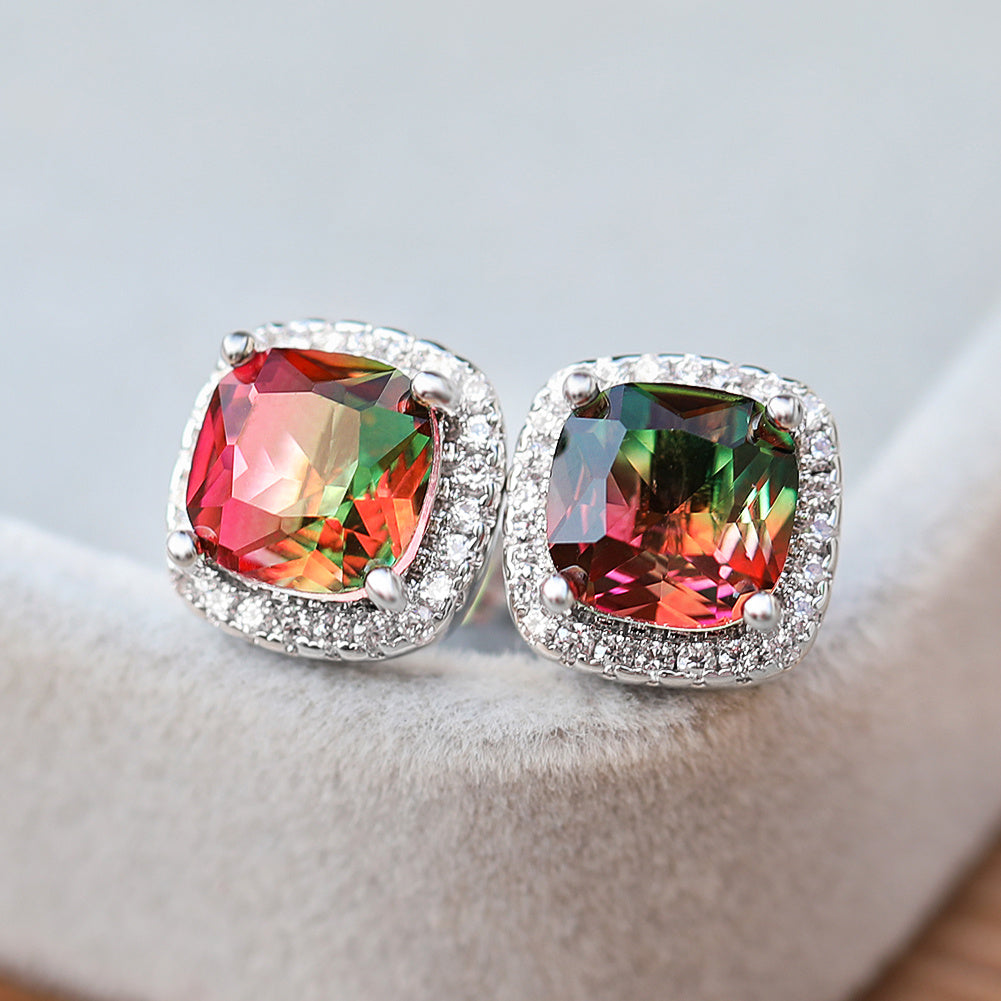 Elegant blue and purple rainbow stone earrings, ladies copper set with crystal - perfect for weddings, parties, anniversaries or gifts, fine, jewelry