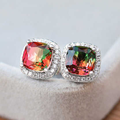 Elegant blue and purple rainbow stone earrings, ladies copper set with crystal - perfect for weddings, parties, anniversaries or gifts, fine, jewelry