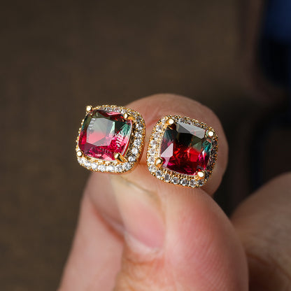 Elegant blue and purple rainbow stone earrings, ladies copper set with crystal - perfect for weddings, parties, anniversaries or gifts, fine, jewelry