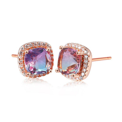 Elegant blue and purple rainbow stone earrings, ladies copper set with crystal - perfect for weddings, parties, anniversaries or gifts, fine, jewelry