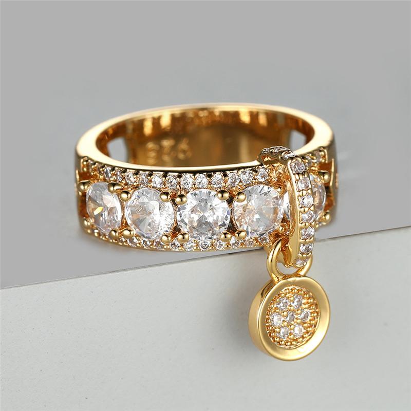 Vintage Style Bridal Ring Inlaid Round Cut Zirconia 18K Gold Plated Copper Wedding Promise Ring Anniversary Luxury Jewelry Gift